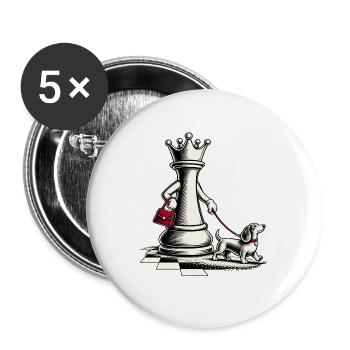Schachdame mit Hund beim Spaziergang - Buttons groß 56 mm (5er Pack) - Weiß - Vorne