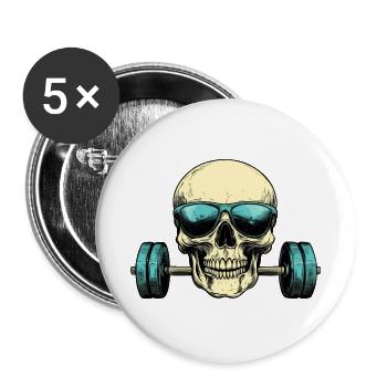 Totenkopf Sonnenbrille Hantel - Buttons groß 56 mm (5er Pack) - Weiß - Vorne