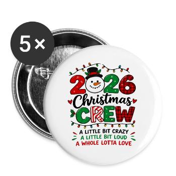 Christmas Crew 2026 Matching-Familienfeiertag - Buttons groß 56 mm (5er Pack) - Weiß - Vorne