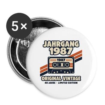 Jahrgang 1987 Original Vintage 40 Jahre Kassette - Buttons groß 56 mm (5er Pack) - Weiß - Vorne