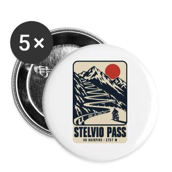Stelvio Pass 48 Haarnadeln Vintage-Motorradplakat - Buttons groß 56 mm (5er Pack) - Weiß - Vorne