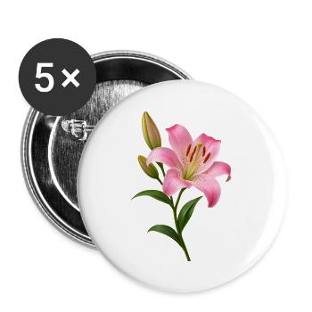 Rosa Lilienblüten-Grafik - Buttons groß 56 mm (5er Pack) - Weiß - Vorne