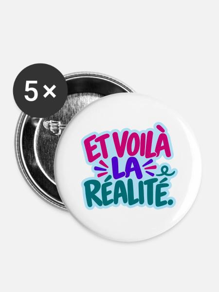 Et voilà – Französischer Spruch - Buttons groß 56 mm (5er Pack) - Weiß