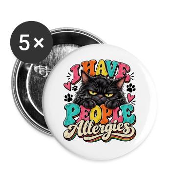 I Have People Allergies Katze Popart - Buttons groß 56 mm (5er Pack) - Weiß - Vorne