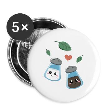Niedliches Küchenmotiv mit Salz und Pfeffer - Buttons groß 56 mm (5er Pack) - Weiß - Vorne