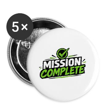 Mission Complete Grunge Logo Neon Green - Buttons groß 56 mm (5er Pack) - Weiß - Vorne