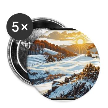 Wintersonnenaufgang in den Bergen - Buttons groß 56 mm (5er Pack) - Weiß - Vorne