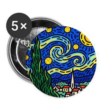 Wirbelnder Nachthimmel über dem Dorf - Buttons groß 56 mm (5er Pack) - Weiß - Vorne