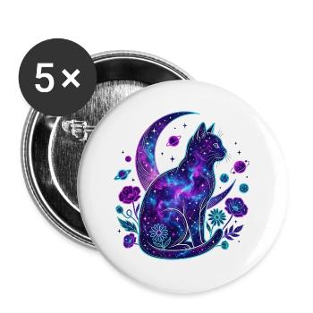 Galaktische Katze im Kosmos - Buttons groß 56 mm (5er Pack) - Weiß - Vorne