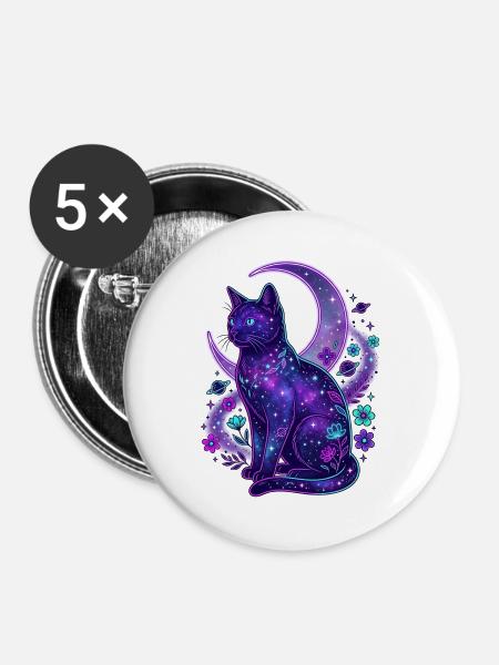 Galaktische Mondkatze - Buttons groß 56 mm (5er Pack) - Weiß