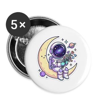 Mondfreund Astronaut mit Blumen - Buttons groß 56 mm (5er Pack) - Weiß - Vorne
