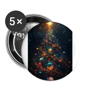 Kosmischer Weihnachtsbaum mit Planetenschmuck - Buttons groß 56 mm (5er Pack) - Weiß - Vorne