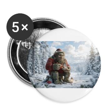 Winter Yeti am Feuer im Schneeland - Buttons groß 56 mm (5er Pack) - Weiß - Vorne