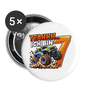 Monstertruck zum 7. Geburtstag – Yeahhh ich bin 7 - Buttons groß 56 mm (5er Pack) - Weiß - Vorne