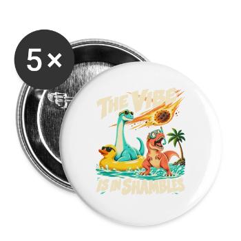 Comic Dinosaurier Die Stimmung ist im Chaos - Buttons groß 56 mm (5er Pack) - Weiß - Vorne