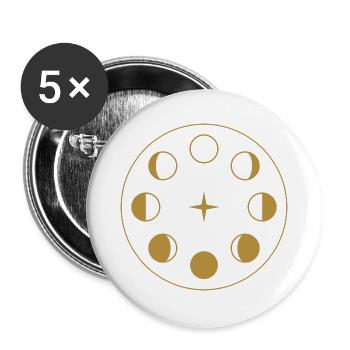 Mondphasenrad – Goldener Mondzyklus - Buttons groß 56 mm (5er Pack) - Weiß - Vorne