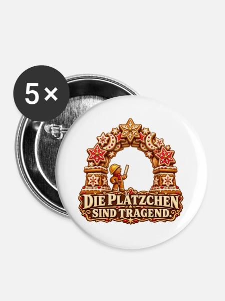 Tragende Plätzchen - Buttons groß 56 mm (5er Pack) - Weiß