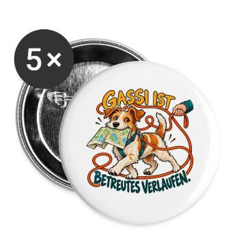 Gassi mit eigener Route - Buttons groß 56 mm (5er Pack) - Weiß - Vorne