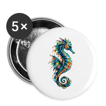 Türkis-Seepferdchen - Buttons groß 56 mm (5er Pack) - Weiß - Vorne