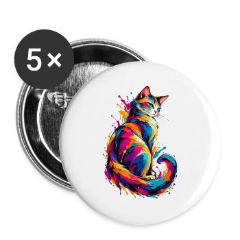 Chromatische Katze - Buttons groß 56 mm (5er Pack) - Weiß - Vorne