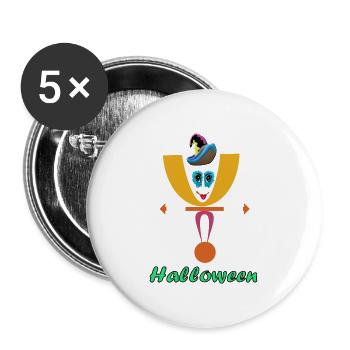 Halloween-Clown-Logo mit Hut - Buttons groß 56 mm (5er Pack) - Weiß - Vorne