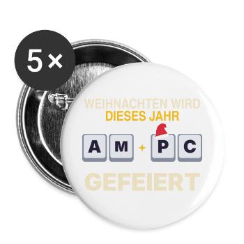 Weihnachten wird dieses Jahr am PC gefeiert - Buttons groß 56 mm (5er Pack) - Weiß - Vorne