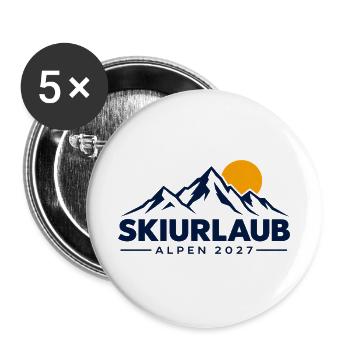 Skiurlaub Alpen 2027 – Skifahren Berge & Winterson - Buttons groß 56 mm (5er Pack) - Weiß - Vorne