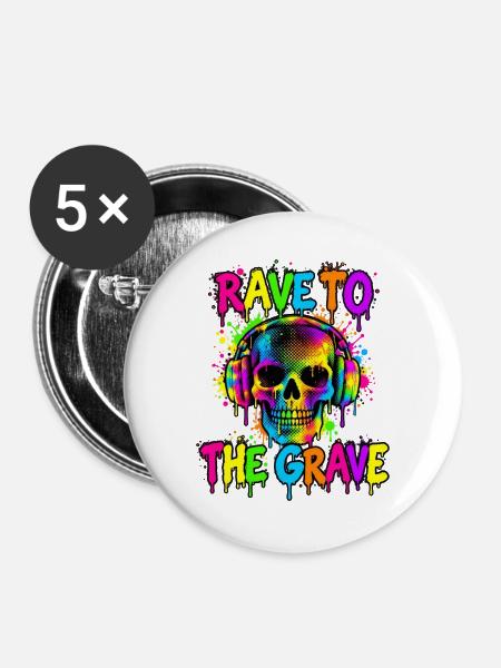 Rave Skull Neon-Kopfhörer - Buttons groß 56 mm (5er Pack) - Weiß