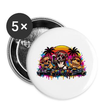 Pawplay Party DJ Dogs - Buttons groß 56 mm (5er Pack) - Weiß - Vorne