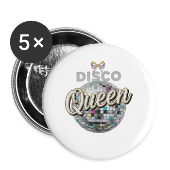 Disco Queen Discokugel Vintage Geburtstag Party - Buttons groß 56 mm (5er Pack) - Weiß - Vorne