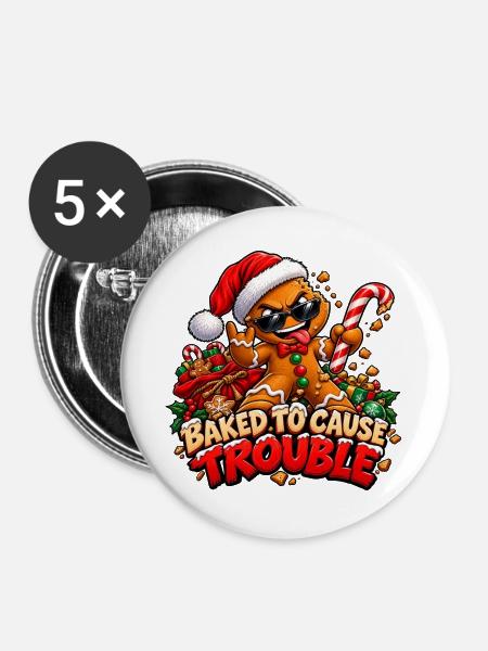 Lebkuchen-Bully – Weihnachts-Unruhestifter - Buttons groß 56 mm (5er Pack) - Weiß