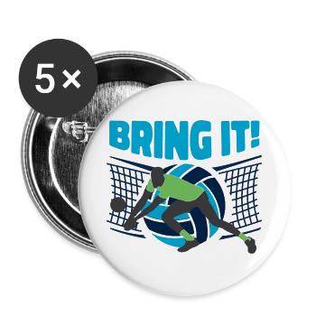 Bring It! Volleyball Annahme am Netz Blau - Buttons groß 56 mm (5er Pack) - Weiß - Vorne
