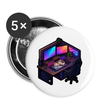 Gaming Desk Katze Tastatur Schläft Gamer Shirt - Buttons groß 56 mm (5er Pack) - Weiß - Vorne