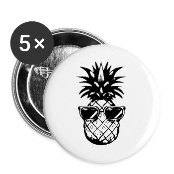 Ananas mit Sonnenbrille – Schwarz-Weiß - Buttons groß 56 mm (5er Pack) - Weiß - Vorne