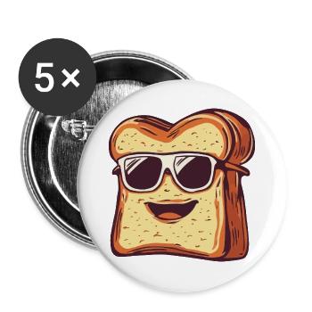 Lachender Toast mit Sonnenbrille - Buttons groß 56 mm (5er Pack) - Weiß - Vorne
