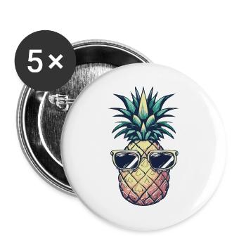 Ananas mit Sonnenbrille – Bunt - Buttons groß 56 mm (5er Pack) - Weiß - Vorne