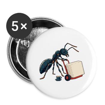 Kraftvolle Ameise mit Kaffee und Zucker - Buttons groß 56 mm (5er Pack) - Weiß - Vorne