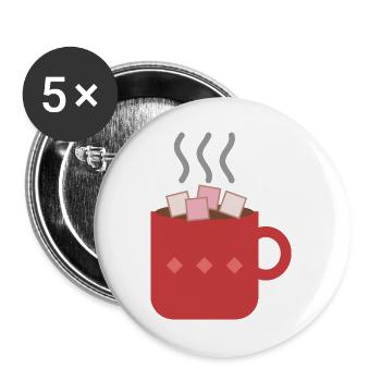 Heiße Schokolade mit Marshmallows - Kakao Winter - Buttons groß 56 mm (5er Pack) - Weiß - Vorne