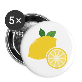 Zitrone mit Zitronenscheibe - Frucht Motiv - Buttons groß 56 mm (5er Pack) - Weiß - Vorne