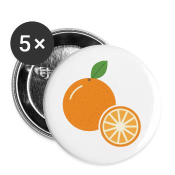 Orange mit Orangenscheibe - Frucht Motiv - Buttons groß 56 mm (5er Pack) - Weiß - Vorne