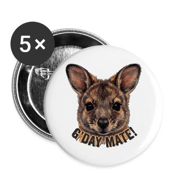 Känguru Gday Mate - Buttons groß 56 mm (5er Pack) - Weiß - Vorne