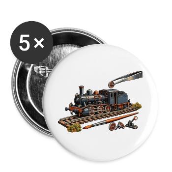 Dampflok im Modellbau - Buttons groß 56 mm (5er Pack) - Weiß - Vorne