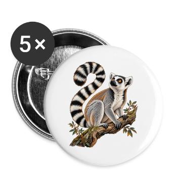 Katta im Geäst - Buttons groß 56 mm (5er Pack) - Weiß - Vorne