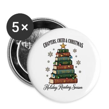Chapters Cheer & Christmas – Bücher Weihnachten - Buttons groß 56 mm (5er Pack) - Weiß - Vorne