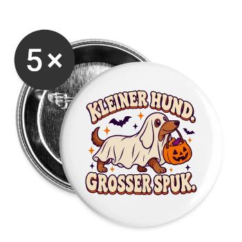 Kleiner Hund großer Spuk Dackel - Buttons groß 56 mm (5er Pack) - Weiß - Vorne