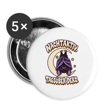 Nachtaktiv tagsüber Deko Fledermaus - Buttons groß 56 mm (5er Pack) - Weiß - Vorne