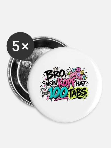 Bro Kopf 100 Tabs Graffiti - Buttons groß 56 mm (5er Pack) - Weiß
