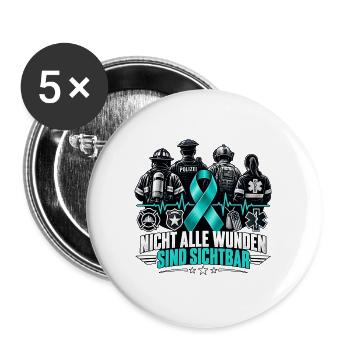 Nicht alle Wunden sind sichtbar – PTBS Polizei - Buttons groß 56 mm (5er Pack) - Weiß - Vorne