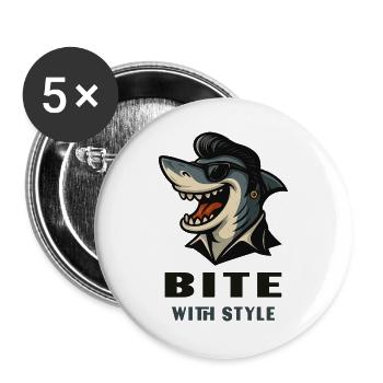 Cooler Hai im Rockabillylook mit Bite with Style - Buttons groß 56 mm (5er Pack) - Weiß - Vorne