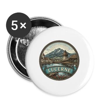 Luzern Schweiz Reiseabzeichen Kapellenbrücke - Buttons groß 56 mm (5er Pack) - Weiß - Vorne